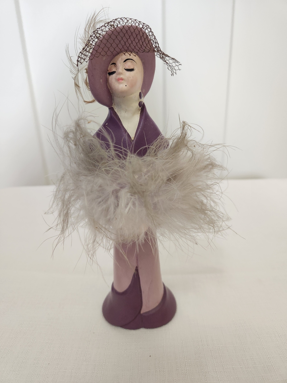 Vintage Enesco Lavender and Feathered Lady Figurine